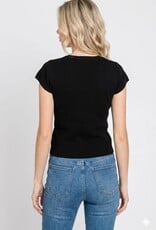 Miss Bliss Dream Charming Short Slv Cardi Top-Black