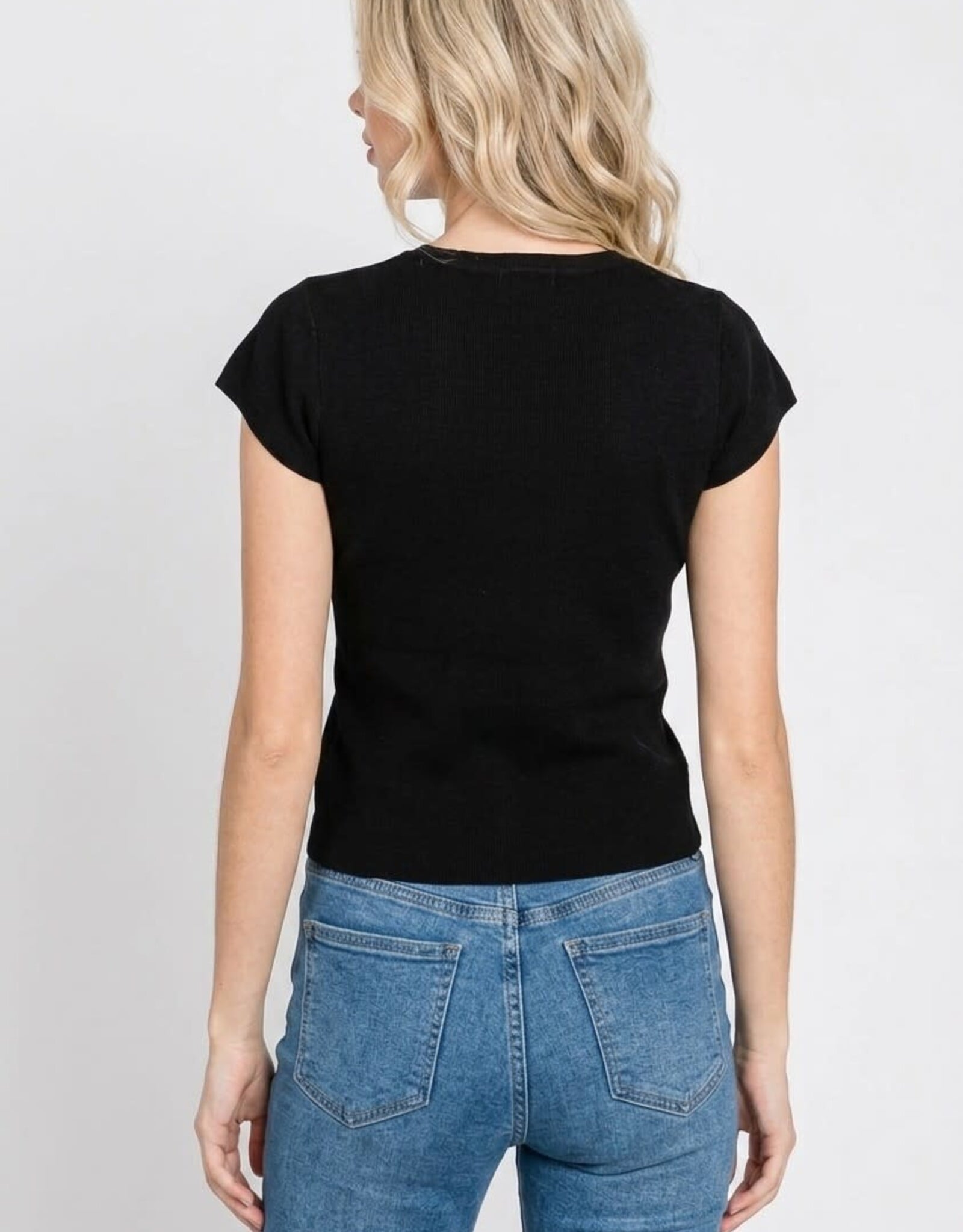 Miss Bliss Dream Charming Short Slv Cardi Top-Black