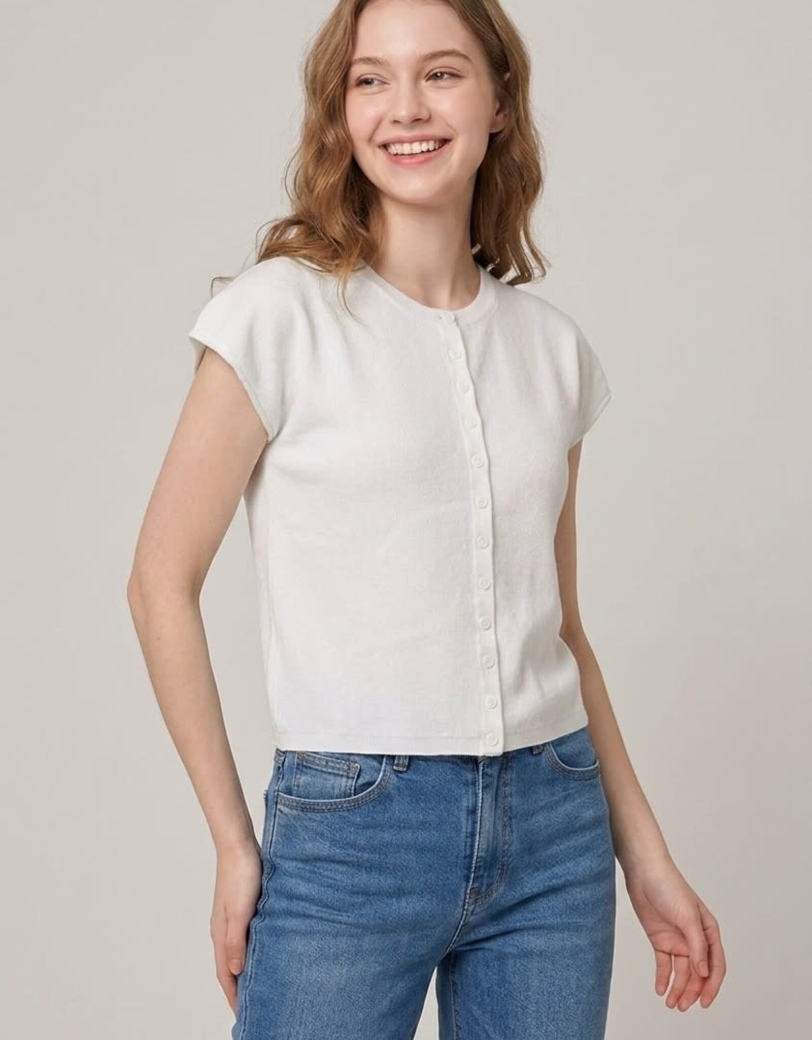 Miss Bliss Dream Charming Short Slv Cardi Top-Off White