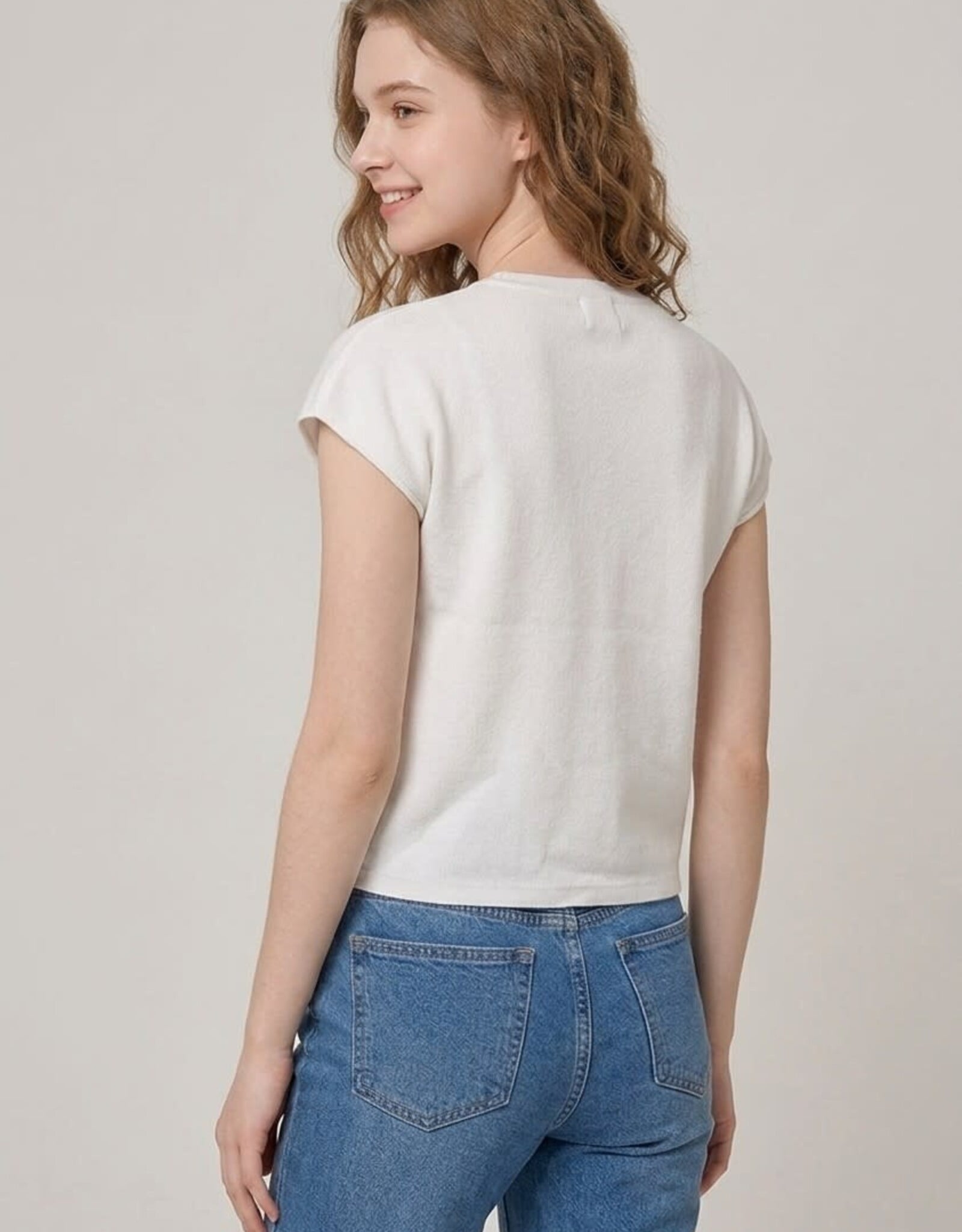 Miss Bliss Dream Charming Short Slv Cardi Top-Off White
