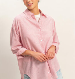 Miss Bliss Always In Striped Button Up Shirt-Red