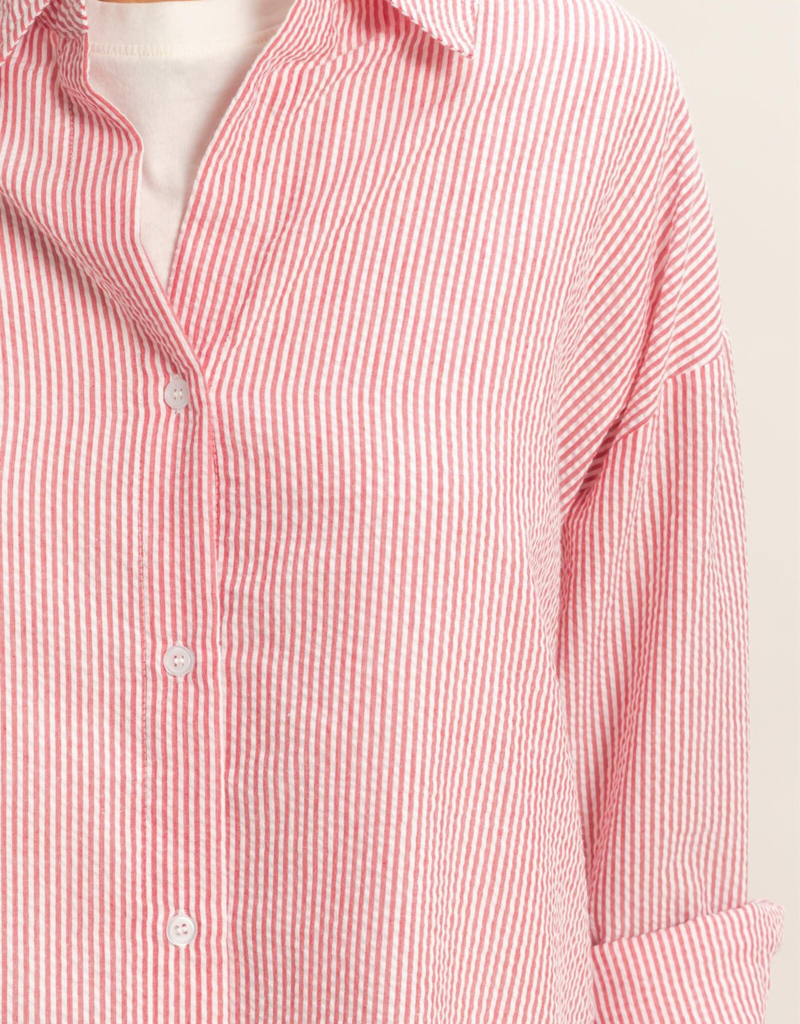 Miss Bliss HYFVE Striped Button Up Shirt-Red