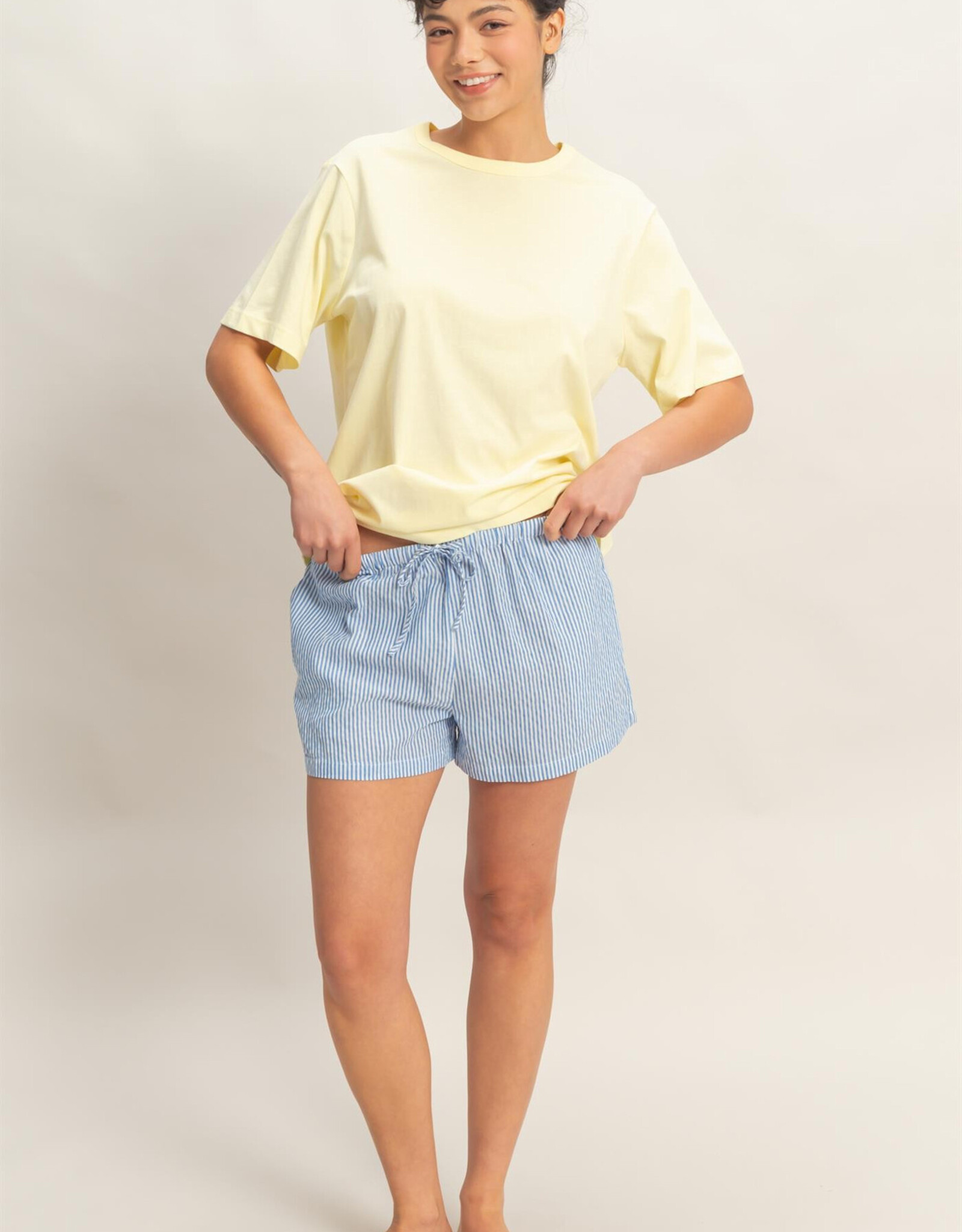 Miss Bliss HYFVE Striped Drawstring Waist Shorts-Blue
