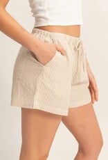 Miss Bliss HYFVE Striped Drawstring Waist Shorts-Taupe