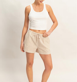 Miss Bliss Everyday Striped Drawstring Waist Shorts-Taupe