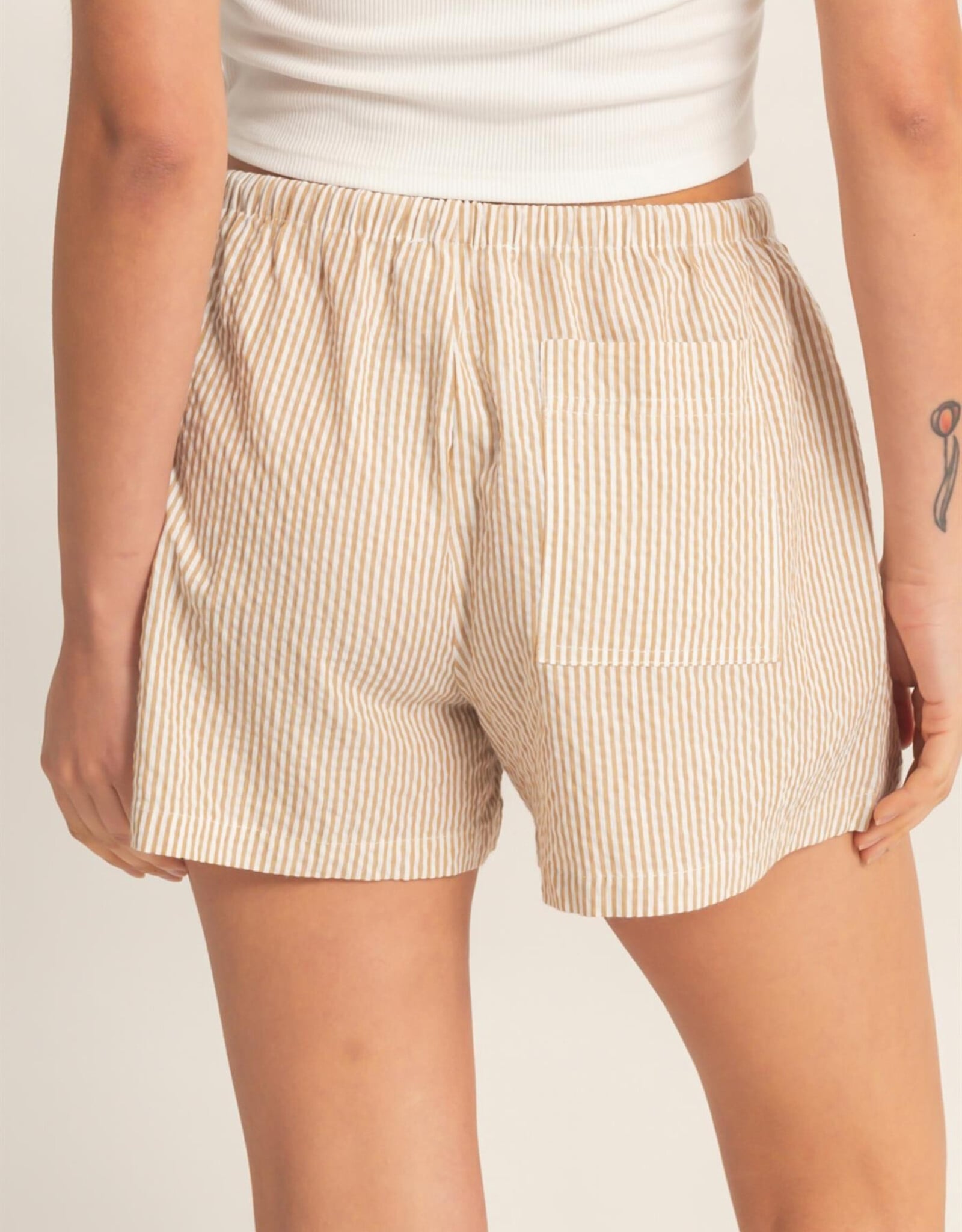 Miss Bliss HYFVE Striped Drawstring Waist Shorts-Taupe