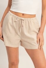 Miss Bliss HYFVE Striped Drawstring Waist Shorts-Taupe