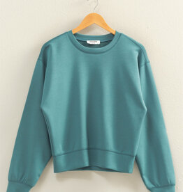 Miss Bliss Classy Crew Neck Sweatshirt-Dark Teal