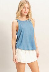 Miss Bliss HYFVE Mineral Wash Denim Tank-Lt Wash