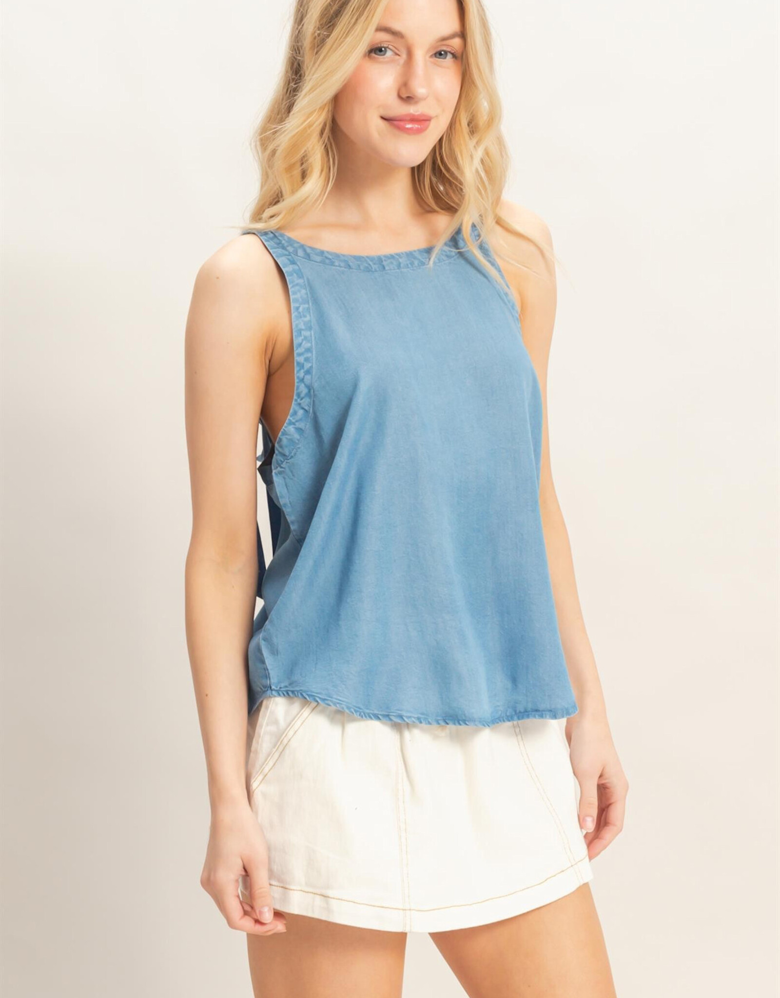 Miss Bliss HYFVE Mineral Wash Denim Tank-Lt Wash