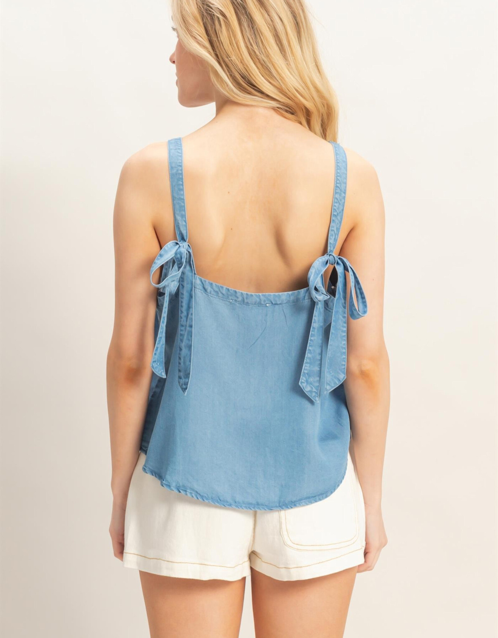 Miss Bliss HYFVE Mineral Wash Denim Tank-Lt Wash