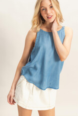 Miss Bliss HYFVE Mineral Wash Denim Tank-Lt Wash