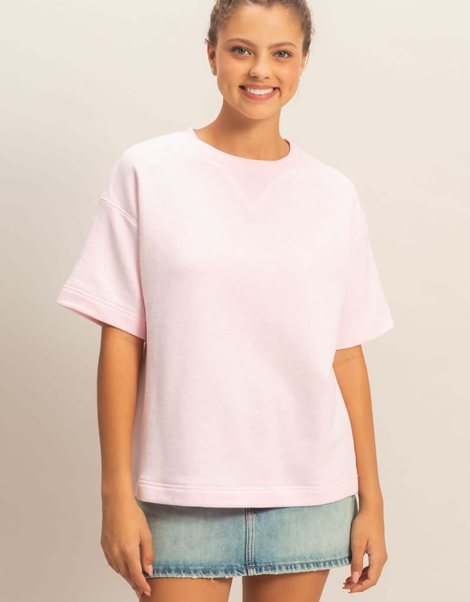 Miss Bliss HYFVE Crew Neck Short Sleeve Top-Soft Pink