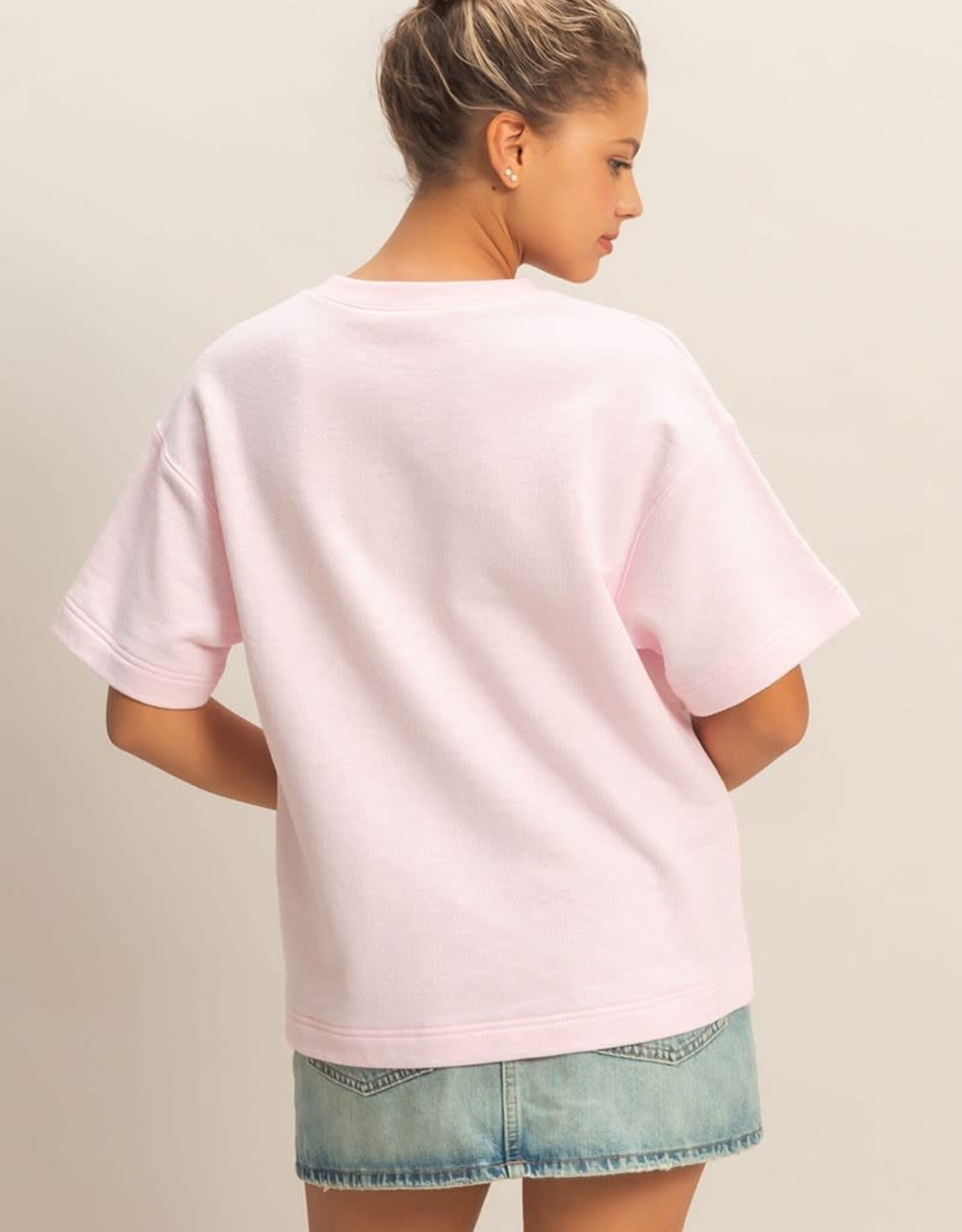 Miss Bliss HYFVE Crew Neck Short Sleeve Top-Soft Pink