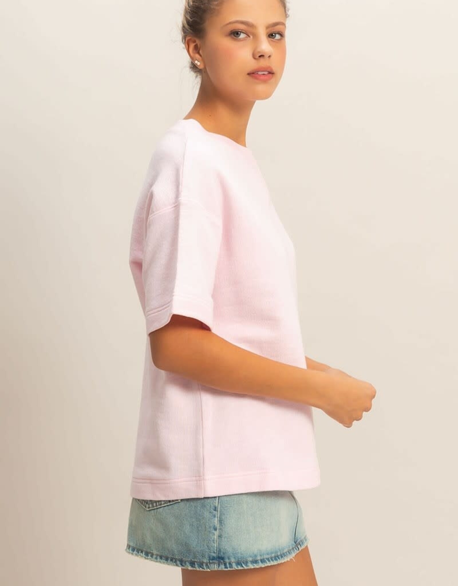Miss Bliss HYFVE Crew Neck Short Sleeve Top-Soft Pink