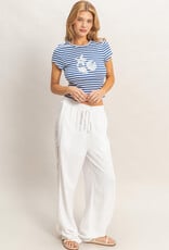 Miss Bliss HYFVE Striped Embroidered Patch Top-Blue