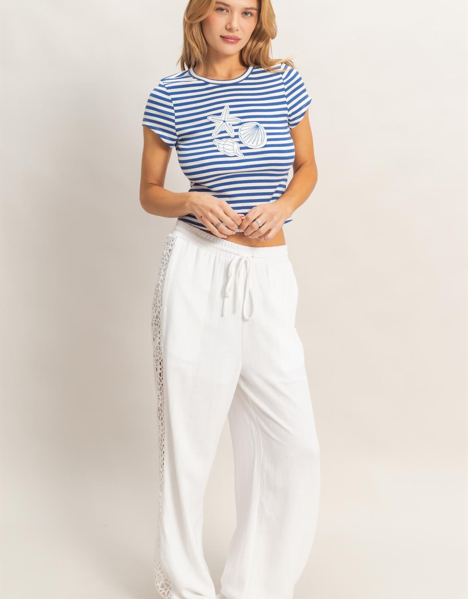 Miss Bliss HYFVE Striped Embroidered Patch Top-Blue