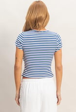 Miss Bliss HYFVE Striped Embroidered Patch Top-Blue