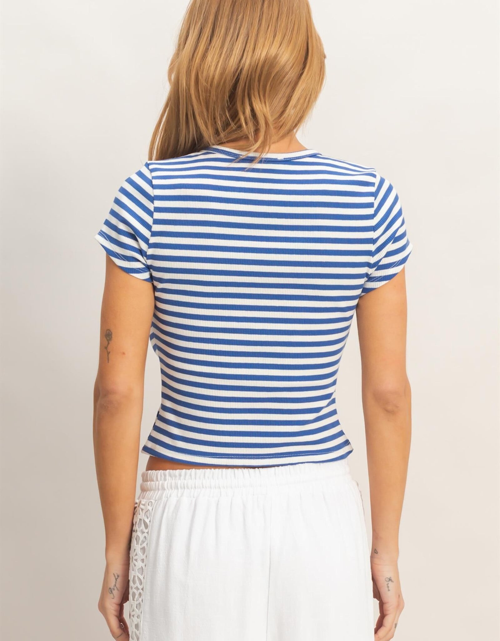 Miss Bliss HYFVE Striped Embroidered Patch Top-Blue