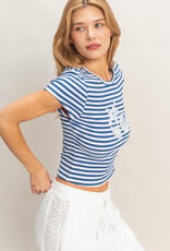 Miss Bliss HYFVE Striped Embroidered Patch Top-Blue
