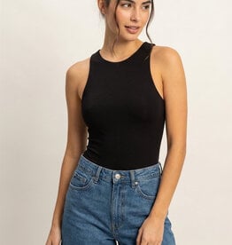 Miss Bliss Basic High Neck Bodysuit Tank-Black