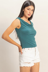 Miss Bliss HYFVE Cowl Neck Sleeveless Top-Dark Teal