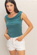 Miss Bliss HYFVE Cowl Neck Sleeveless Top-Dark Teal