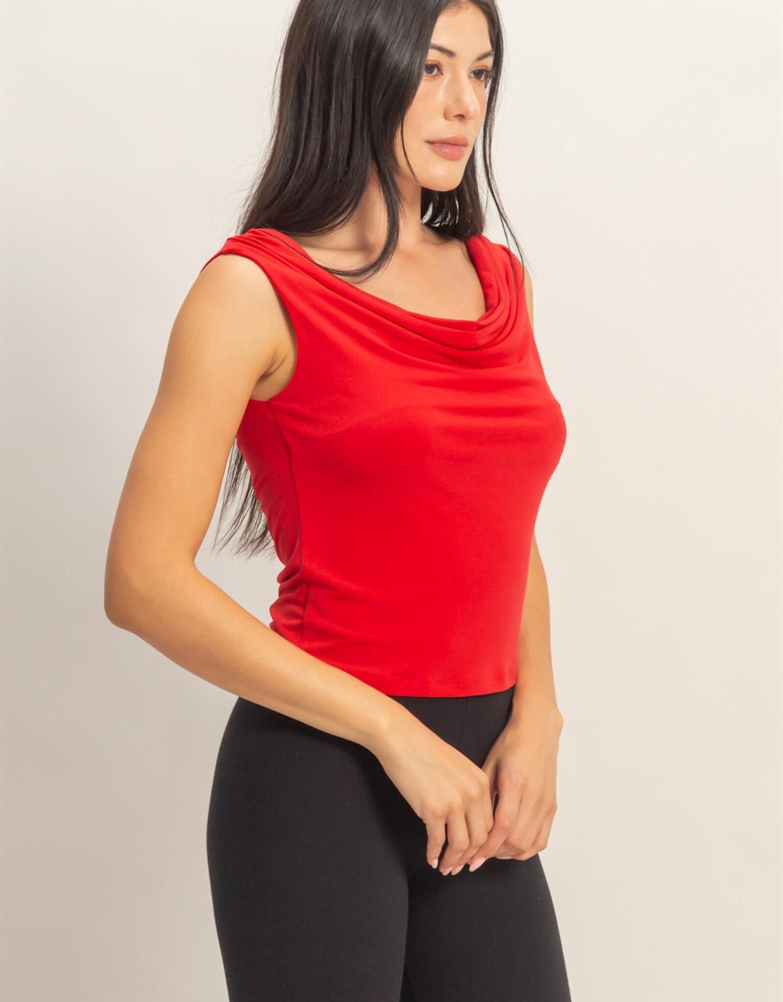 Miss Bliss HYFVE Cowl Neck Sleeveless Top-Red