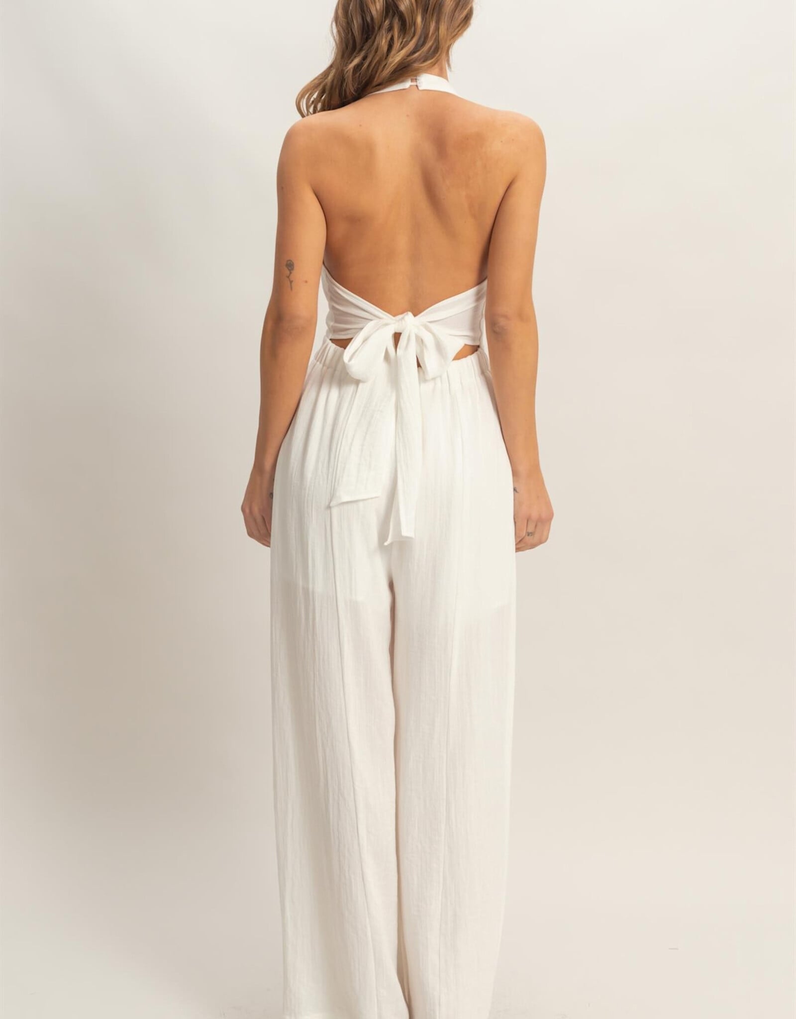 Miss Bliss HYFVE Halter Button-front Jumpsuit-White