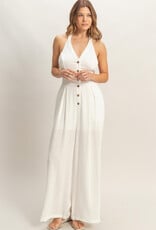 Miss Bliss HYFVE Halter Button-front Jumpsuit-White