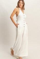 Miss Bliss HYFVE Halter Button-front Jumpsuit-White