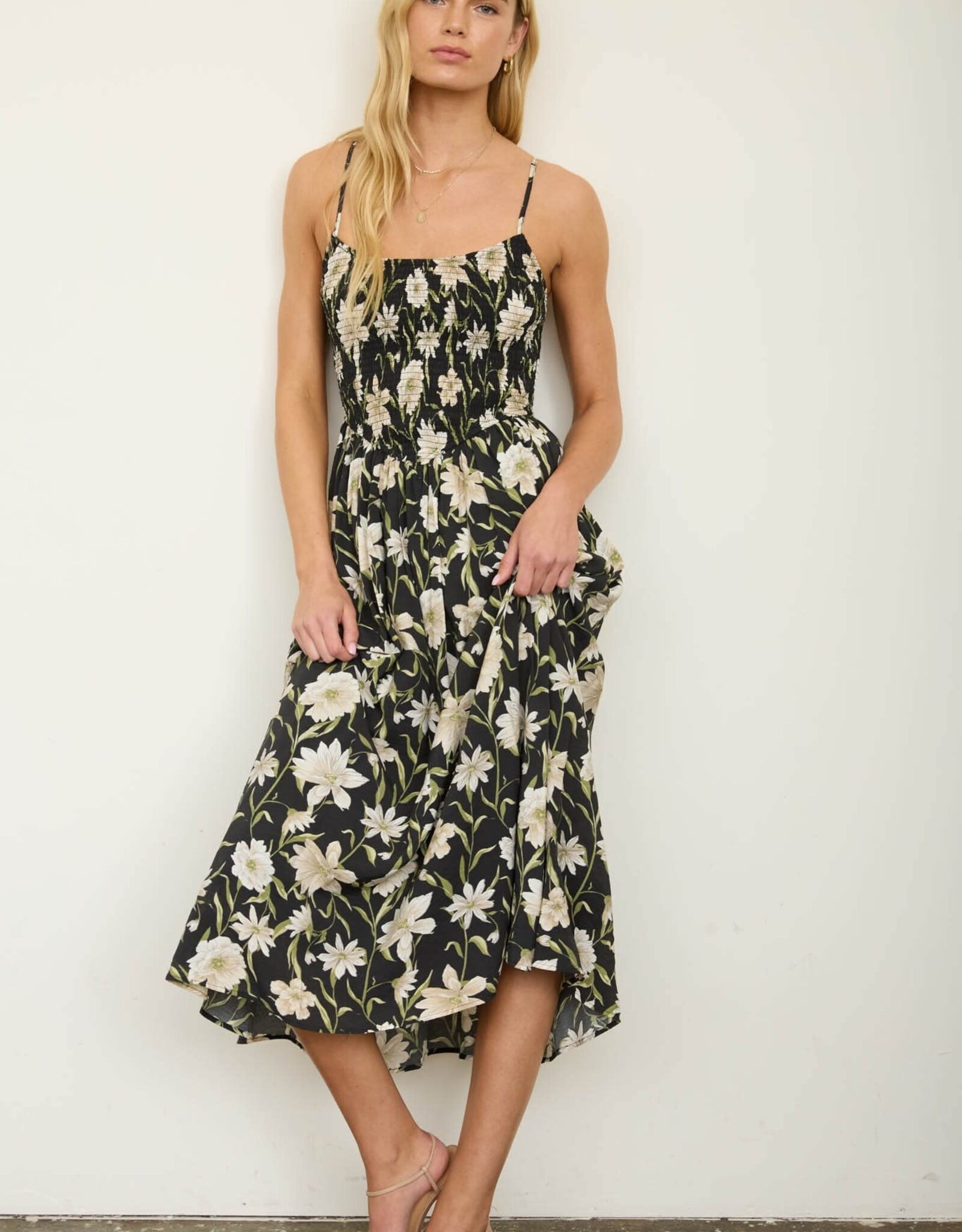Miss Bliss M&E Floral Spaghetti Strap Midi Sundress-Black
