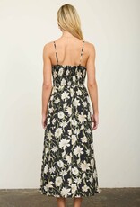 Miss Bliss Blu Floral Spaghetti Strap Midi Sundress-Black