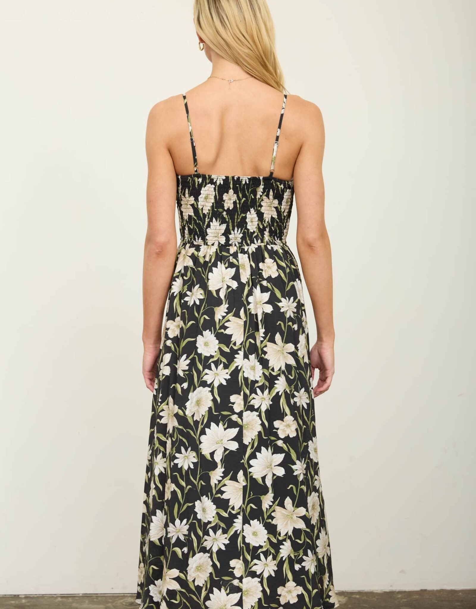 Miss Bliss Blu Floral Spaghetti Strap Midi Sundress-Black