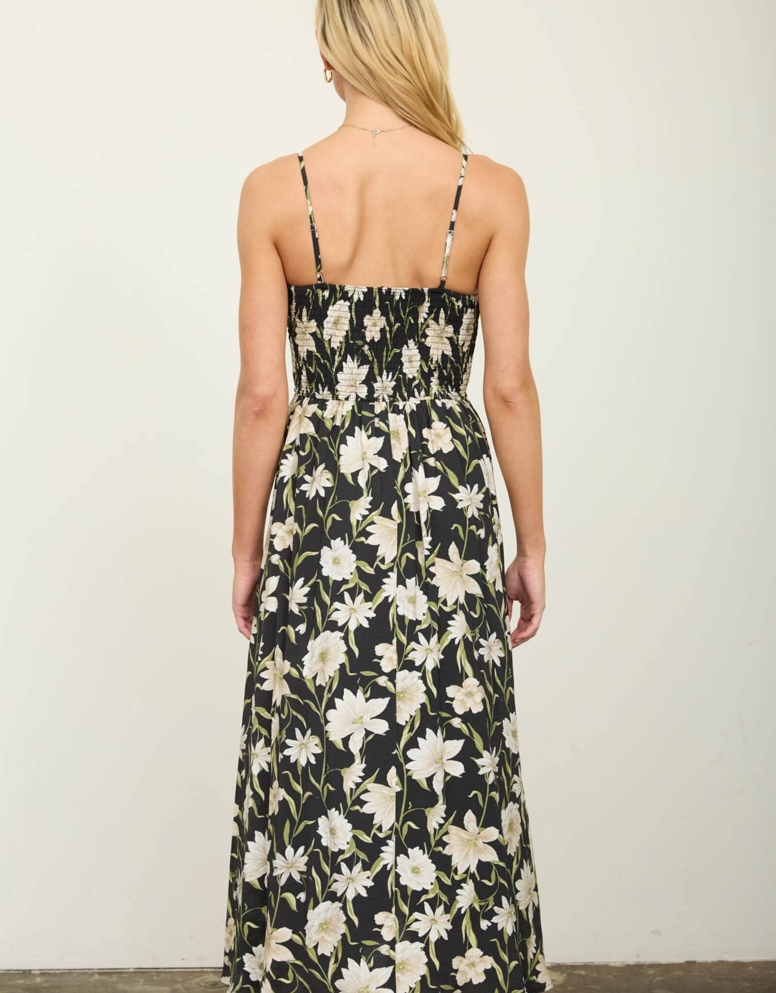 Miss Bliss M&E Floral Spaghetti Strap Midi Sundress-Black