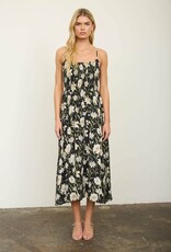 Miss Bliss Blu Floral Spaghetti Strap Midi Sundress-Black