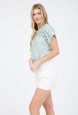 Miss Bliss M&E Scallop Trim Cut-out Short Sleeve Blouse-Mint