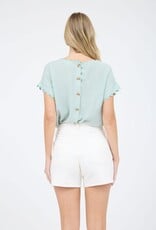 Miss Bliss M&E Scallop Trim Cut-out Short Sleeve Blouse-Mint