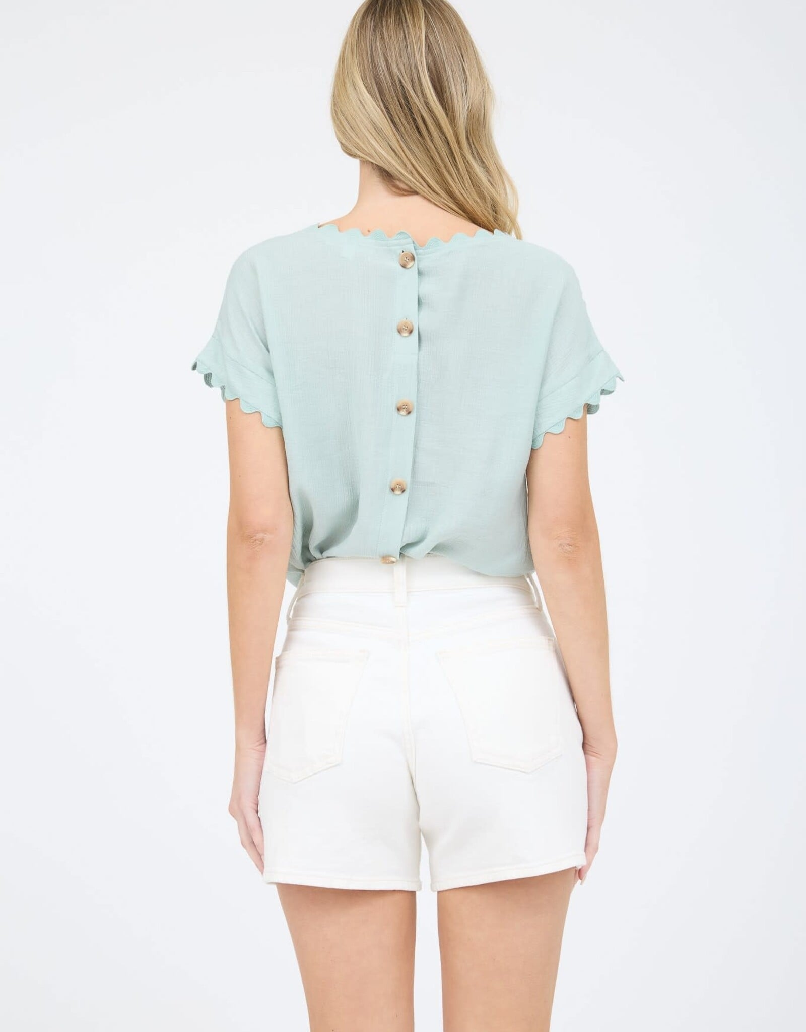 Miss Bliss M&E Scallop Trim Cut-out Short Sleeve Blouse-Mint