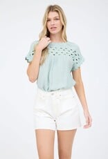 Miss Bliss M&E Scallop Trim Cut-out Short Sleeve Blouse-Mint