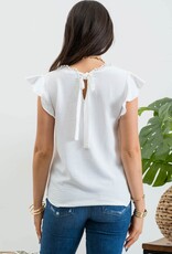 Miss Bliss M&E V Neck Lace Trim Back Tie Blouse-Off White