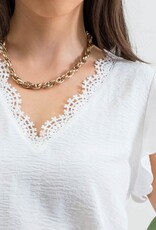 Miss Bliss M&E V Neck Lace Trim Back Tie Blouse-Off White