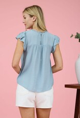 Miss Bliss M&E Lace Panel Short Ruffle Sleeve Blouse-Light Teal