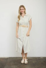 Miss Bliss M&E Stripe SS Belt Shirt Dress-Navy