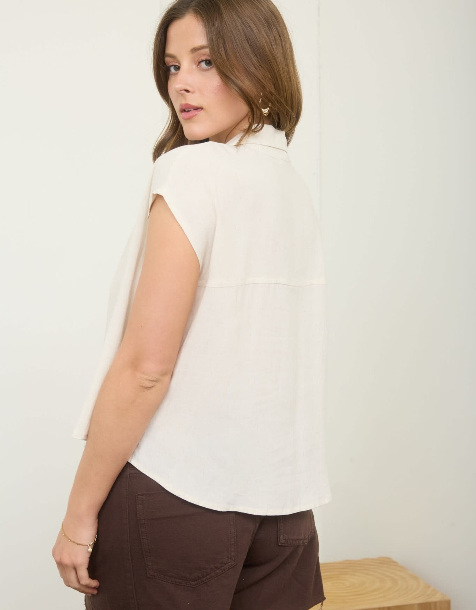 Miss Bliss M&E Collared Btn Dwn Lightweight Boxy Shirt-Natural
