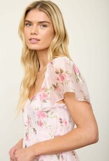 Miss Bliss M&E Floral Flounce Slv Shirred Midi Dress-Pink