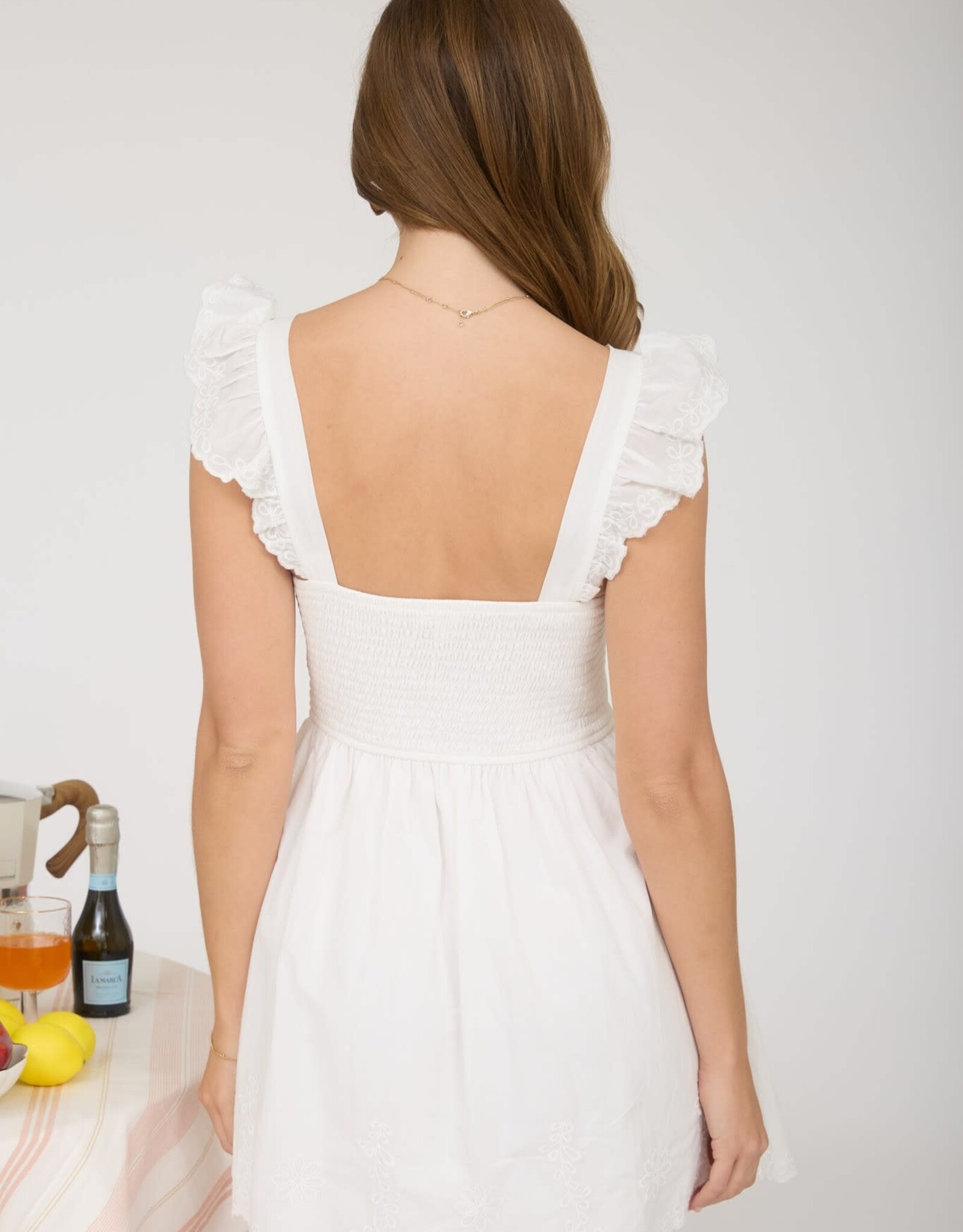 Miss Bliss M&E Scallop Embroidery Trim Corset Mini Dress-White