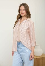 Miss Bliss M&E Stripe Collrd Button Dwn Lightwt Shirt-Peach