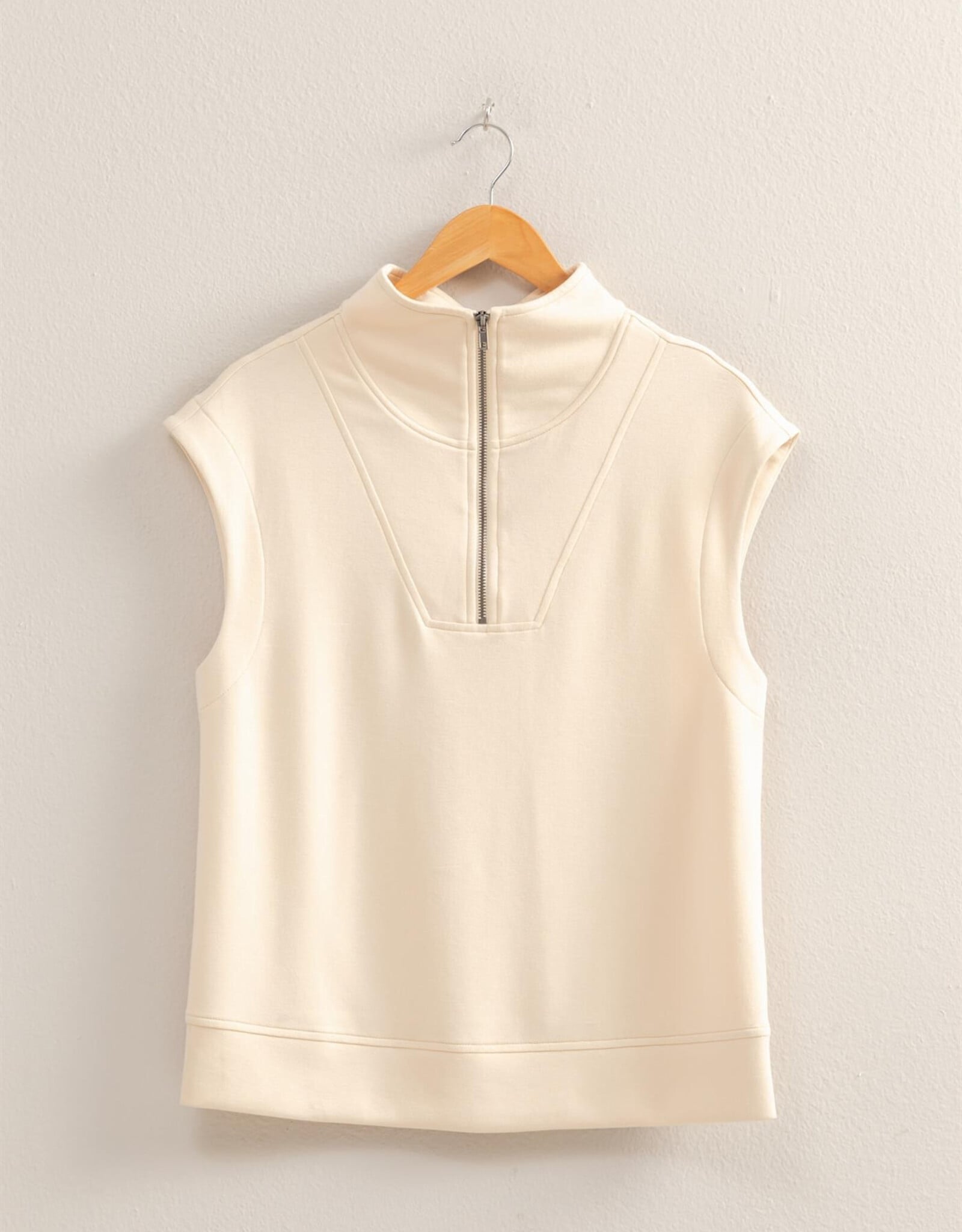 Miss Bliss HYFVE Mock Neck Half Zip Up Slvls Top