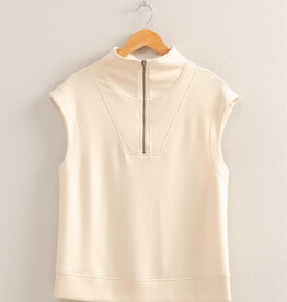 Miss Bliss Sleeveless Mock Neck Half Zip Up  Top - Alpaca